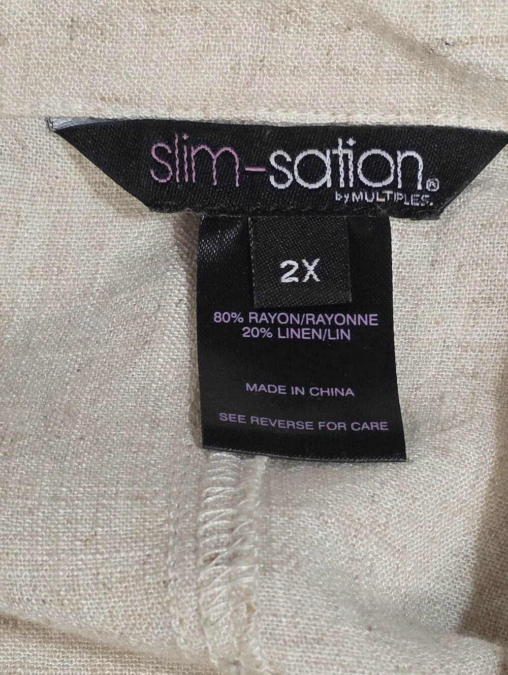 Slim-Sation Womens Size 2X Cream Button-Down Shirt with Frayed Trim - Picture 7 of 9